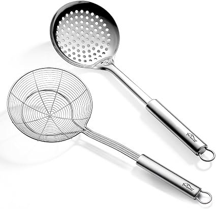 Berglander Spider Strainer Skimmer Ladle 2 Pieces, Stainless Steel Kitchen Skimmer Slotted Spoons for for Straining Pasta/Cooking/Frying, Kitchen Utensils Wire Strainer Pasta Spoon