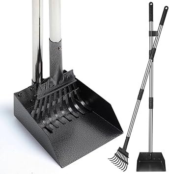 Dog Pooper Scooper, Durable Dog Poop Tray and Long Handle Rake Set for Large Medium Small Dogs, Heavy Duty Pet Suppliers ((Rake + Pan) Medium Set)