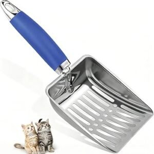 Stainless Steel Cat Litter Scoop - Metal Kitty Litter Scoop - Sturdy Mesh Scooper - Easy to Clean - Suitable for Cat Litter Box-Blue