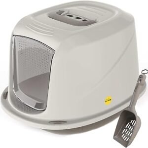 Cat Centre Medium Galaxy Hooded Cat Litter Tray Set with Scoop, Grey