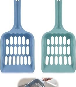 2 Strong Cat Litter Scoop, Plastic Cat Litter Shovel Cat Poop Scoop Cat Litter Tray Scoop Handy Sand Sifter Poop Sieve Cleaning Tool Shovel Scoop Cat Scoop Set (Blue & Grey)