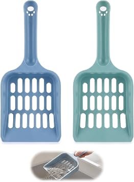 2 Strong Cat Litter Scoop, Plastic Cat Litter Shovel Cat Poop Scoop Cat Litter Tray Scoop Handy Sand Sifter Poop Sieve Cleaning Tool Shovel Scoop Cat Scoop Set (Blue & Grey)