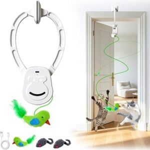 Interactive Cat Toys for Indoor Cats - Hanging Flying Bird & Mouse Doorway Toy, USB Rechargeable Electric Kitten Toy for Hunting Instinct, Enrichment & Exercise