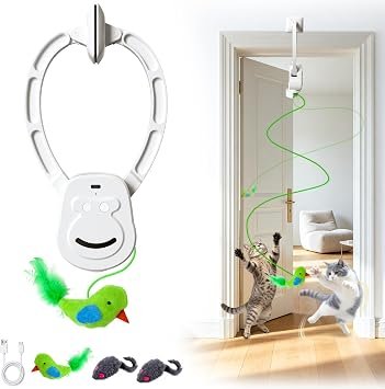 Interactive Cat Toys for Indoor Cats - Hanging Flying Bird & Mouse Doorway Toy, USB Rechargeable Electric Kitten Toy for Hunting Instinct, Enrichment & Exercise