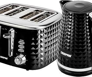 GEEPAS 4 Slice Bread Toaster & 1.7L Cordless Electric Kettle Kitchen Set