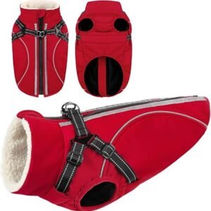 CITรTOILE Winter Dog Coat with Reflective Strips Red S | Windproof Warm Dog Jacket for Small Medium Large Dogs, Warm Winter Dog Costume with Chest Strap...