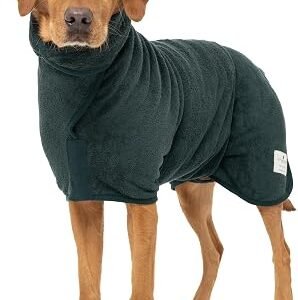 Ruff and Tumble Dog Drying Coat (Classic Collection) | Fast-Drying Dog Towel Coat & Dog Dressing Gown with Hood (M, Forest)