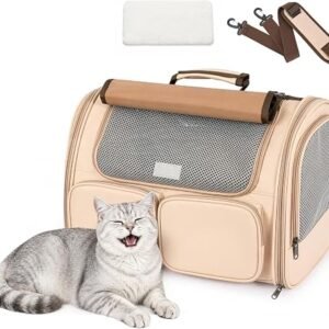 Cat Carrier Airline Approved, Soft Sided Pet Carrier with Expandable Fleece Mat, 4 Mesh Windows, 4 Storage Pockets, Adjustable Shoulder Strap, Travel Bag for Cats, Kittens, Puppies and Small Dogs