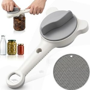 Jar Opener for Weak Hands, Seniors & Arthritis, Adjustable 4-in-1 Bottle & Can Opener with Non-slip Pad, Fits 1?-3.5?Jars,Bottles & Cans