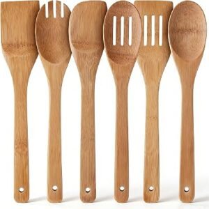 Wooden Spoon for Cooking, 6-Piece Bamboo Spatula Kitchen Utensils Set