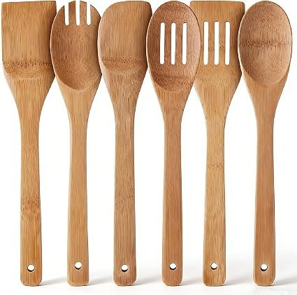 Wooden Spoon for Cooking, 6-Piece Bamboo Spatula Kitchen Utensils Set