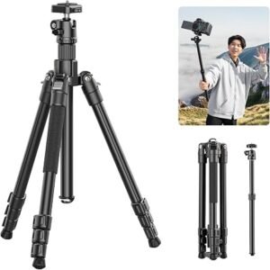 NEEWER LITETRIP LT32 62" Travel Tripod Carbon Fiber with +/-5? Leveling | 360? Panorama Head, Detachable Center Axis, Fast Flip Buckle, Arca QR Plate Compatible with PD, Former TP62
