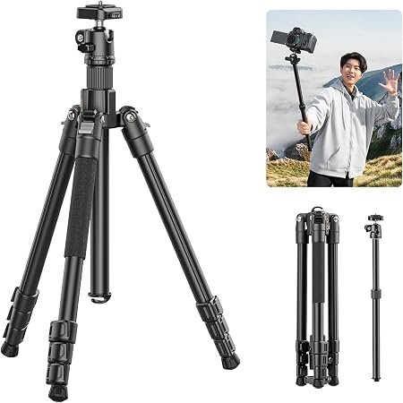 NEEWER LITETRIP LT32 62" Travel Tripod Carbon Fiber with +/-5? Leveling | 360? Panorama Head, Detachable Center Axis, Fast Flip Buckle, Arca QR Plate Compatible with PD, Former TP62