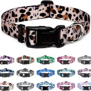 Mercano Adjustable Dog Collar - Special Design Patterns, Soft Nylon Comfortable Durable Pet Collar for Small Medium Large Dogs (S, Leopard)
