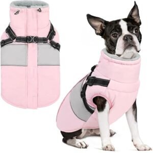 AOFITEE Small Dog Coat Warm Dog Winter Coat Jacket with Harness Built in | Waterproof Dog Jackets with Zipper & Furry Collar, Reflective Pet Snow Jacket...