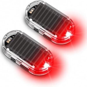 2 Pack Simulated Solar Powered Car Alarm Lights, Simulated LED Flashing Warning Lights with Light Sensor and USB-C Charging, Dummy Security Indicators for Car Dashboard and Interior?Clear?Blue