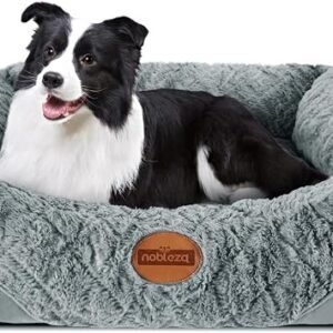 Nobleza Dog Bed Medium, Ultra Soft Dog Beds Medium Washable, Warm Plush Puppy Bed for Medium Dogs, Rectangle Grey Pet Sofa Bed with Anti-Slip Bottom, 70x60x20cm