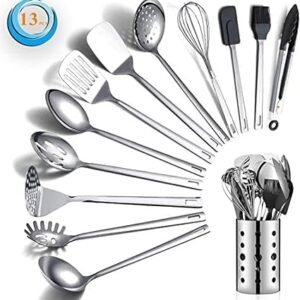 Stainless Steel Cooking Utensils Set, Berglander 13 Pieces Kitchen Utensils Set, Kitchen Tools Set with Utensil Holder Non-Stick and Heat Resistant,Dishwasher Safe, Easy to Clean (13 Packs)