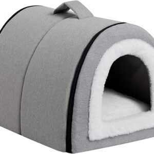 Hollypet Cat Bed Small Dog Bed, 2-in-1 Foldable Linen Pet Beds