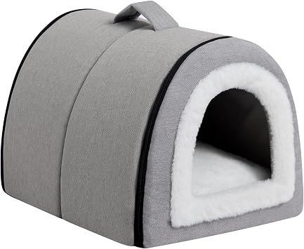 Hollypet Cat Bed Small Dog Bed, 2-in-1 Foldable Linen Pet Beds