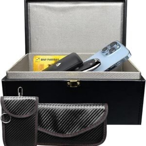Faraday Box for Car Keys,Pouch 2 Pack Keyless Signal Blocking Anti-Theft Key Protector Signal Blocking Box Keyless Entry Car Key Safe Protector car key signal blocker box (large box with 2 Pouches)
