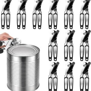 12 Pack 3-in-1 Manual Can Openers Bulk, Heavy Duty Tin Openers with Soft Grip Handle, Stainless Steel Handheld Bottle & Jar Opener Set for Catering, Restaurants, Schools, Charities & B&B (Black)