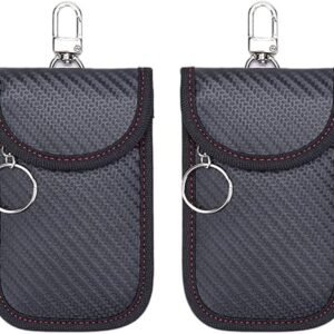 Faraday Pouch for Car Keys 2 Pack, Anti Theft Car Key Signal Blocker Pouch, RFID Key Fob Protection Case with Hook and Keyring, Keyless Entry Car Security Accessories