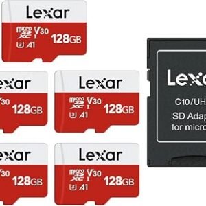 Lexar Micro SD Card 128GB 5 Pack E Series, Up to 100MB/s, microSDXC | UHS-I, U3, V30 , A1, Class10, High Speed TF Card, SD Card with Adapter