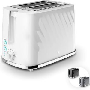 Swan ST14071WHT Windsor 2 Slice Toaster with 7 Browning Levels, Defrost/Reheat/Cancel Functions, Self-Centring Functions and Removable Crumb Tray, 900W, White