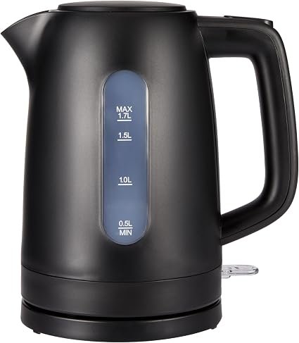 Amazon Basics Electric Kettle 1.7L, 3000 W, BPA-Free with 360? Base, Auto Shut-Off and Removable Anti-Scale Filter, Matte Black