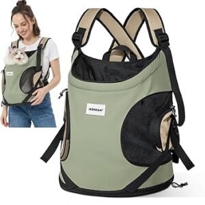ALLSOPETS Dog Carrier Backpack, Portable Cat Backpack, Olive Green | Breathable Pet Travel Bag with Safety Strap for Cats and Small Dogs, Comfortable Mesh...
