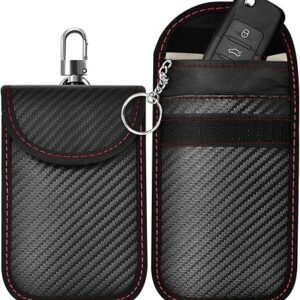 Faraday Pouch for Car Keys ? 2-Pack RFID Signal Blocking Bag | Anti-Theft Keyless Entry Case for Key Fobs | Carbon Fibre Style with Hook & Ring ? Ideal for Spare Keys & Daily Use