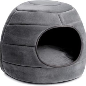 Hollypet Cat Bed Small Dog Bed, 2-in-1 Foldable Pet Bed, Warm and Soft Coral Velvet Pet Nest for Cats and Small Dogs, Dark Gray, L