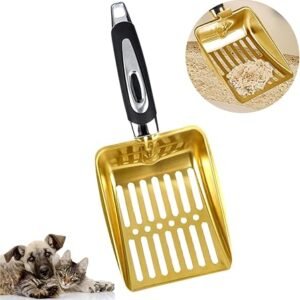 Cat Kitty Litter Scoop Scooper Sifting with Long Handle Non Stick, Gold