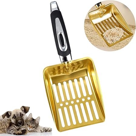 Cat Kitty Litter Scoop Scooper Sifting with Long Handle Non Stick, Gold
