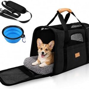 SOKANA Cat Carrier - Foldable Cat/Dog/Pet/Puppy Carrier Bag - Portable Pets Travel Carriers with Shoulder Strap and Top Opening Removable Mat, Durable Cat Basket of 15 lbs Airline Approved(Black, M)