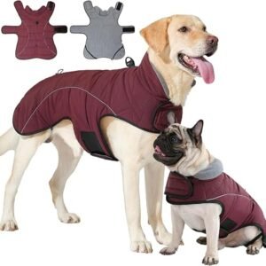 HEYWEAN Dog Coat Waterproof Jacket Dogs Warm Winter Coat with D-Ring for Leash Fleece Dog Coats Waterproof Reflective Warm Raincoat Adjustable Winter Jacket for Small Medium Large Dogs Outdoor Walking