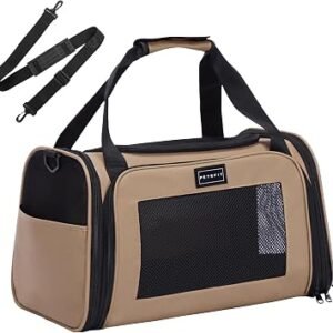 PETSFIT Cat Carrier Airline Approved, Soft Carrier for Small and Medium Cats Under 12 Lbs, Soft Cat Travel Bag, Kitten Carrier with Extendable Mat, Khaki