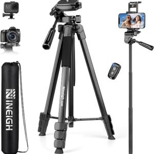 K&F CONCEPT 180cm/71 inch Magnetic Tripod Lightweight Selfie Stick - Black | Portable Extendable Phone Tripod with Bluetooth Remote, Aluminium Tripod for iPhone 18 17 16 15 14 13 12 Pro/Pro Max - MS18