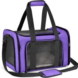 Portable Pet Carrier - Soft Sided, Foldable, Airline Approved for Cats, Dogs, Bunnies & Puppies up to 15lbs (Purple, Large)