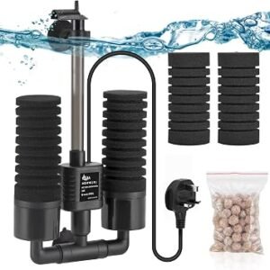 AQQA Aquarium Double Sponge Filter, Quiet Submersible Foam Aquarium Filter