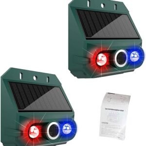 Solar Motion Sensor Alarm, 129dB Siren with Strobe Light, 4 Modes IP55 Security Device for Yard Farm Garden Outdoor Security (2 pieces)