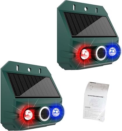 Solar Motion Sensor Alarm, 129dB Siren with Strobe Light, 4 Modes IP55 Security Device for Yard Farm Garden Outdoor Security (2 pieces)