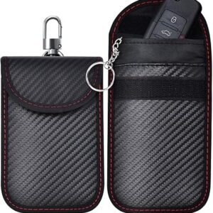 Faraday Pouch for Car Keys, Carbon Fibre RFID Signal Blocker Bag,2 Pack Anti-Theft Keyless Entry Protection,Car Security Faraday Case for Key Fob