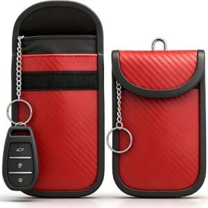 Diyife 2 Pack Faraday Pouch, RFID NFC Car Key Signal Blocker Pouch, Full Shielding Keyless Entry Anti-Theft Relay Attack Faraday Bag for Car Motorcycle Keys, Bank Cards and ID Cards, Red