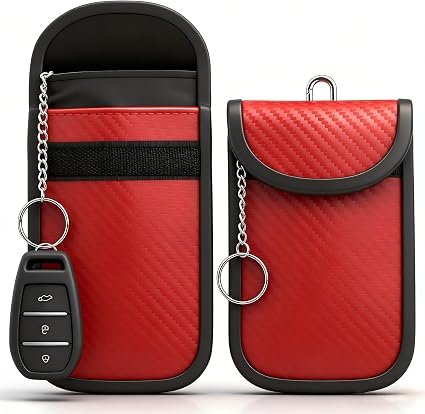 Diyife 2 Pack Faraday Pouch, RFID NFC Car Key Signal Blocker Pouch, Full Shielding Keyless Entry Anti-Theft Relay Attack Faraday Bag for Car Motorcycle Keys, Bank Cards and ID Cards, Red