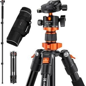 Camera Tripod, K&F Concept 62" Aluminum Tripod Monopod with Quick Release Plate, Ball Head and Compact Travel Carrying Bag for DSLR Canon Nikon Sony...