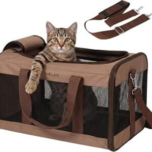 BELLA & PAL Cat Carrier, Foldable Pet Travel Carrier for Cats & Puppy, Airline Approved, Scratch-Resistant Mesh | Escape-Proof | Adjustable Shoulder Strap | Removable Mat, M (for Planes, Cars & Vets)