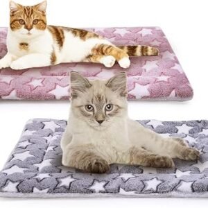 MICOOYO 2Pcs Dog Crate Bed Mattress, Fleece Pet Cushion Bed Mat, Washable Cat Cushion Pad for Small Dog Cat Puppy(Star, 61x41 cm)