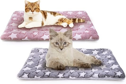 MICOOYO 2Pcs Dog Crate Bed Mattress, Fleece Pet Cushion Bed Mat, Washable Cat Cushion Pad for Small Dog Cat Puppy(Star, 61x41 cm)